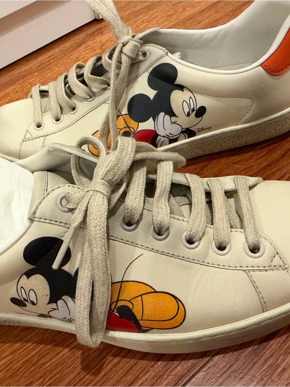 Gucci White Sneakers with Mickey Mouse and Orange Accent MENS 5.5 WOMENS 8
